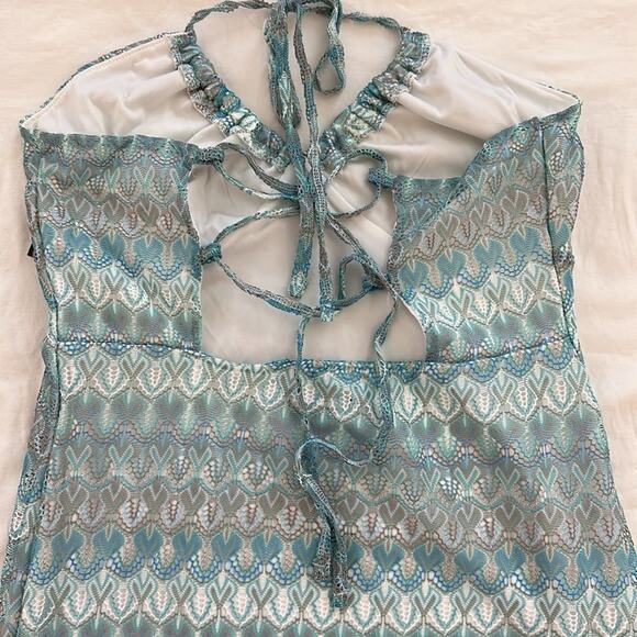 Wild Fable Crochet Summer Slip Dress Aqua Midi Sz M Y2K Style Beachy Coastal - Picture 6 of 12
